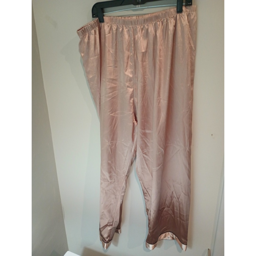 Women's Satin Pajama Pants Rose Gold Pink Elastic Waist Loungewear 3XL